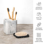 Marble-Effect Electric Toothbrush and Makeup Brush Organizer with Detachable Tray for Bathroom Countertop
