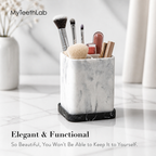Premium Marble Bathroom Organizer – Toothbrush & Makeup Brush Holder with Removable Tray