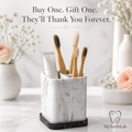Premium Marble Bathroom Organizer – Toothbrush & Makeup Brush Holder with Removable Tray