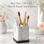 Premium Marble Bathroom Organizer – Toothbrush & Makeup Brush Holder with Removable Tray