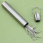 Stainless Steel Toothpick Set with Keychain Holder - Portable Reusable Metal Floss Picks for Oral Hygiene