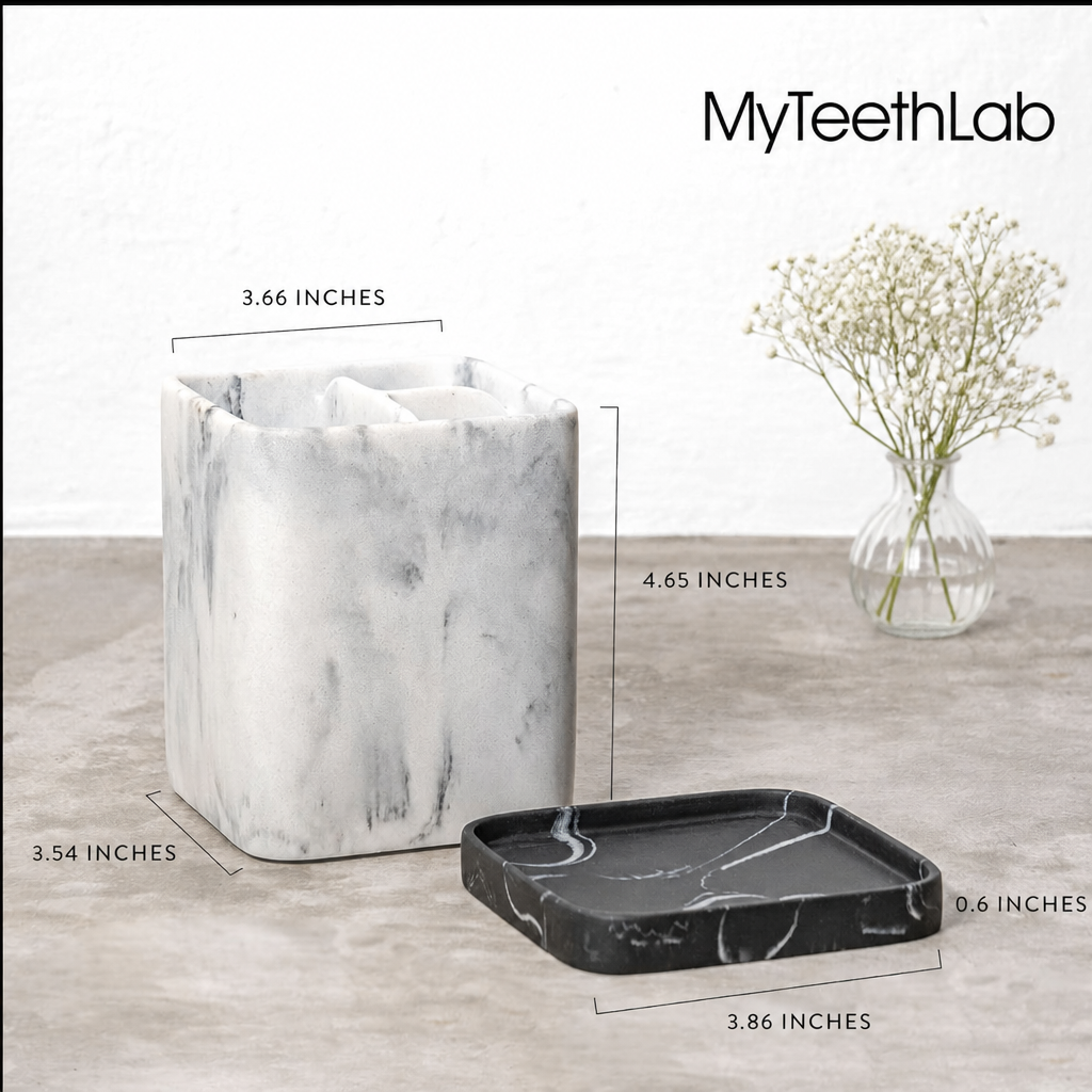 Premium Marble Bathroom Organizer – Toothbrush & Makeup Brush Holder with Removable Tray